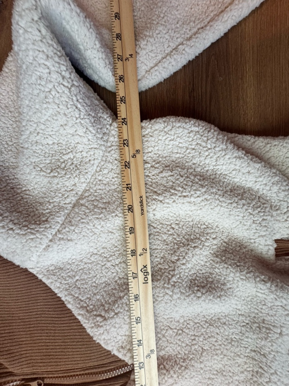 Time and Tru Cream and Brown Sherpa Half-Zip Pullover - Picture 6 of 7